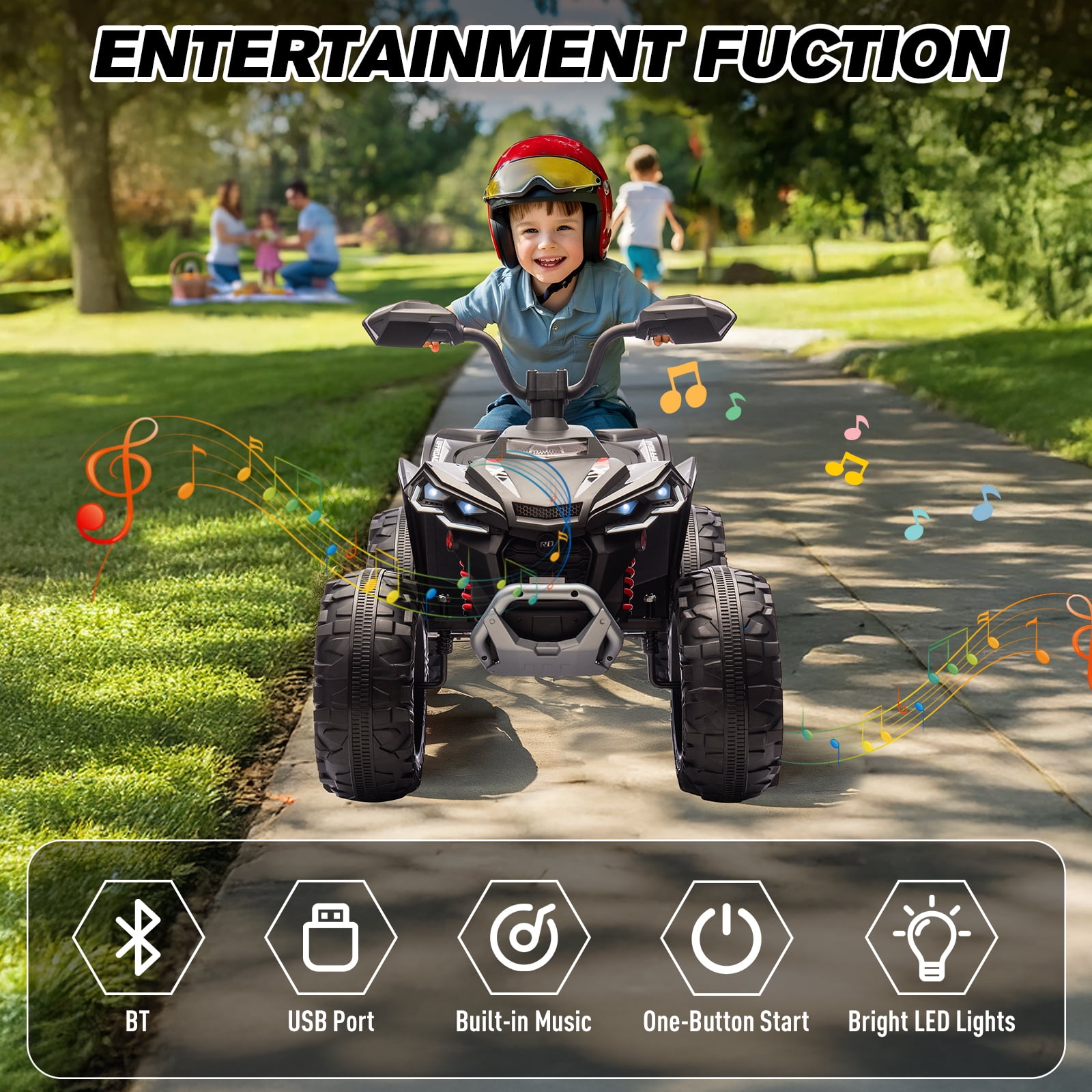 MUKIDY 24V Kids ATV 4-Wheeler, 24 Volt Ride on Toy for 3-8 Kid w/ 2x200W Motor, 5Mph Max Speed - Black
