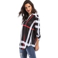 thumbnail image 4 of Mujer Roll-Up 3/4 manga camisa a cuadros túnica cuello en V Casual pulóver blusas Tops Ormromra  WMZY-349-6, 4 of 7