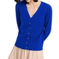 thumbnail image 3 of Jxximdong Cardigans for Women, Classic Button Down Long Sleeve V Neck Soft Knit Sweater, Women's Bolero Shrugs Blue, 3 of 6