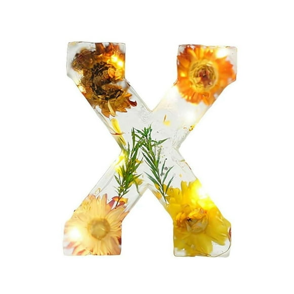 Handmade Floral Resin Night Light with LED Light Dried Flowers Alphabet Design for Bedroom Nursery etc