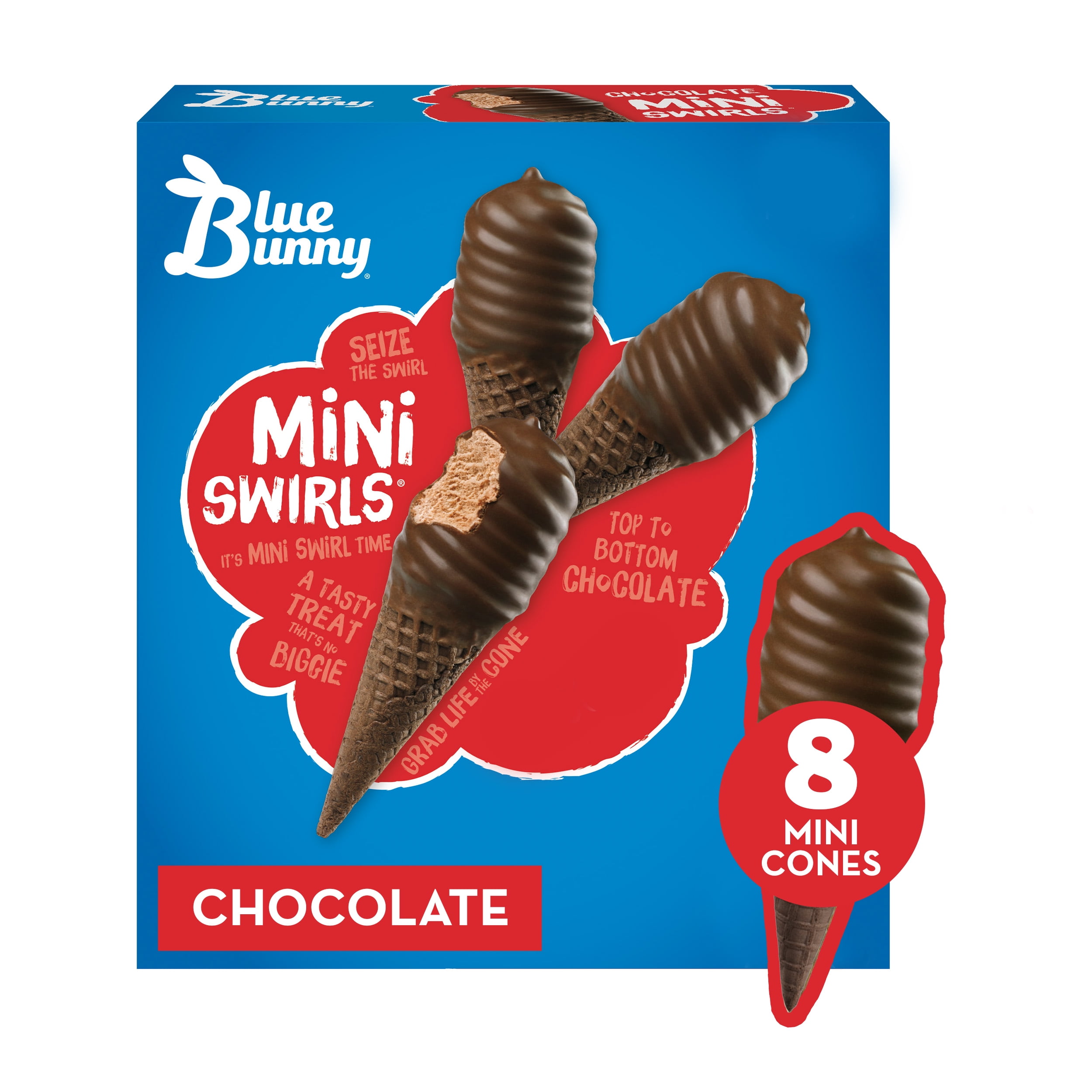 Blue Bunny Mini Swirls Chocolate Cones, Frozen Dessert, 8 Pack