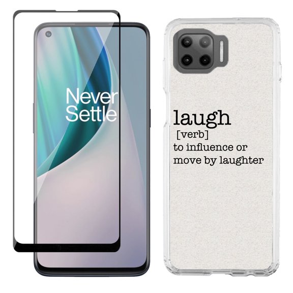 Slim-Fit Protective Phone Case compatible with Motorola Moto One 5G UW, with Tempered Glass Screen Protector, by OneToughShield ® - Dictionary/Laugh