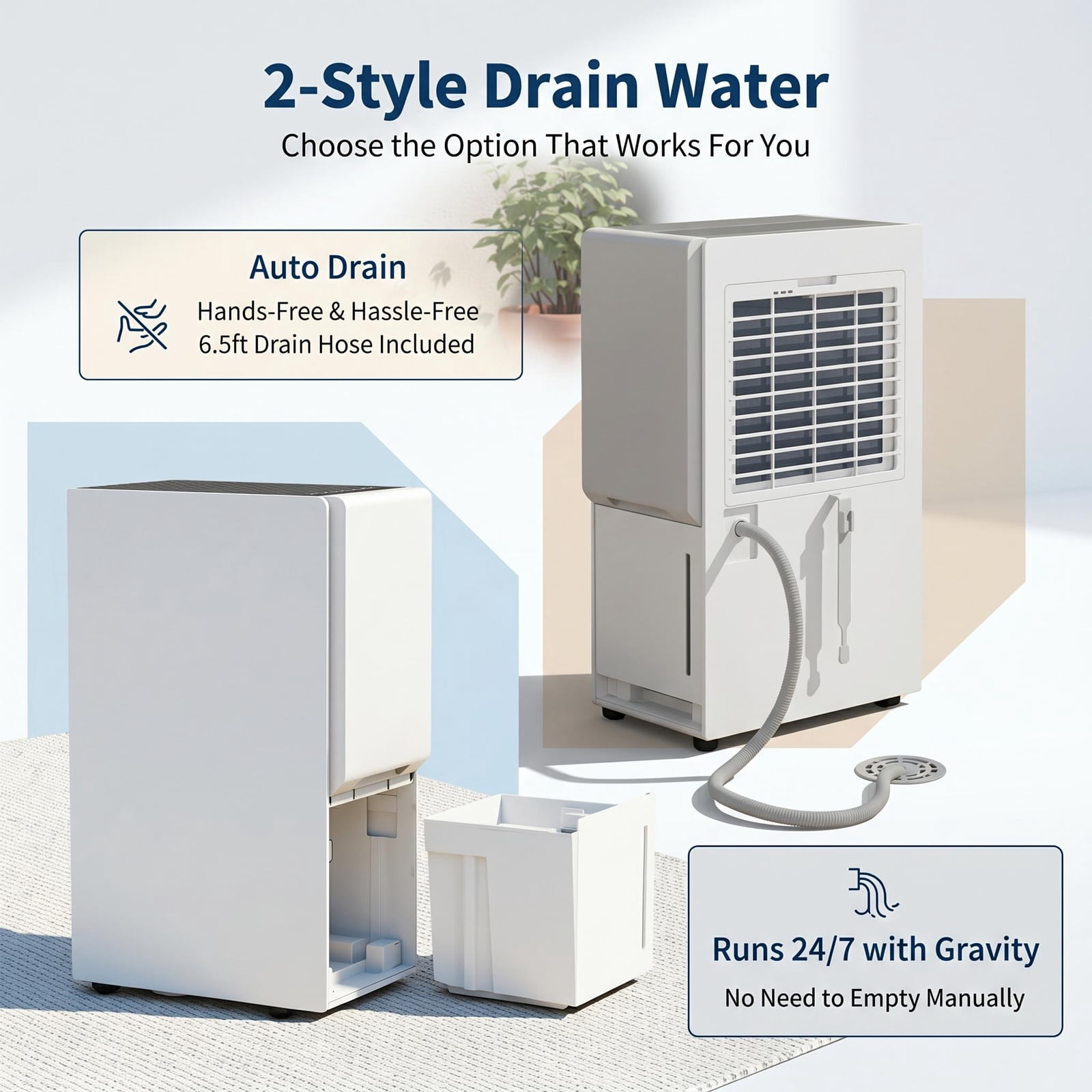 4500 Sq Ft Dehumidifier 100 Pint Smart Compressor Drain Hose Quiet for Basement