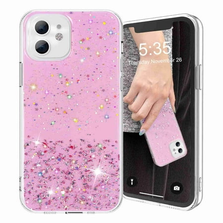 Dteck Glitter Case For iPhone 12 Mini 5.4" for Women Girls - Bling Shiny Sparkling Girls Phone Case Protective Soft TPU Cover, Pink
