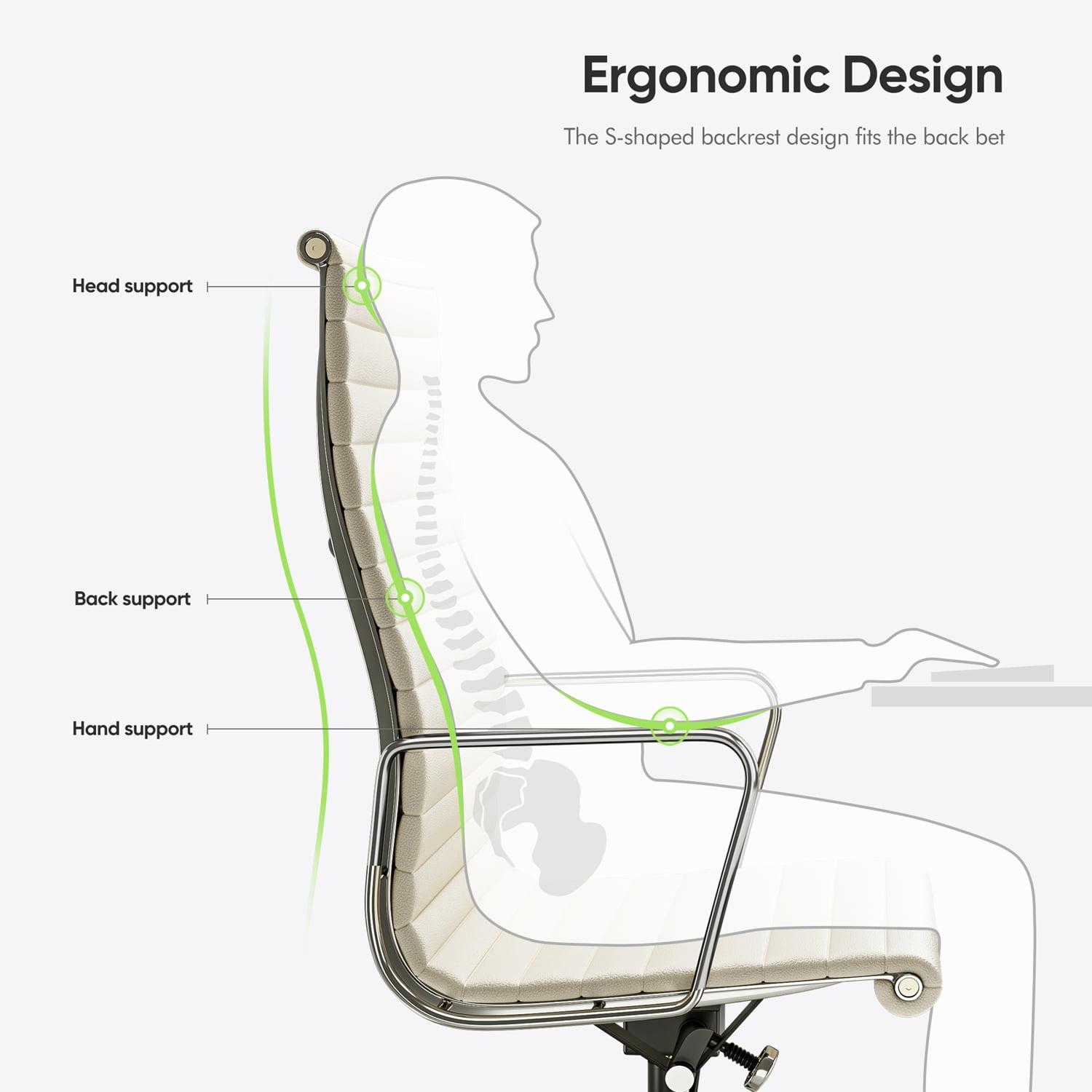 High Back Office Chair Ergonomic Office Chair Swivel Leather Task Chair with Lumbar Support,Adjustable Height,White