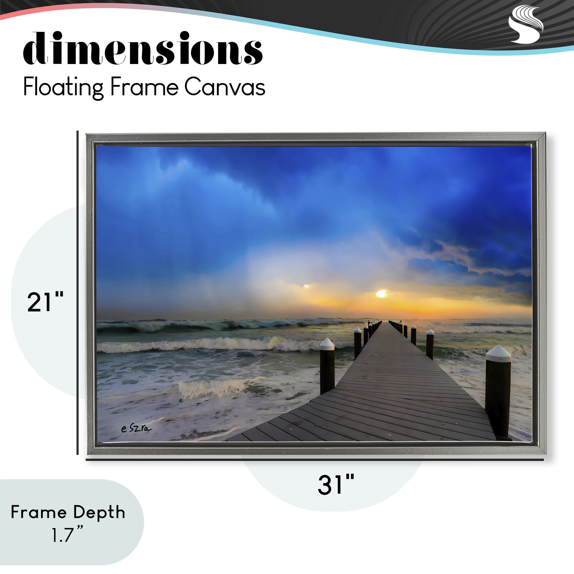 Stupell Industries Sun Breaking Over Sea Pier Gray Framed Floater Canvas Wall Art, design by Eszra Tanner