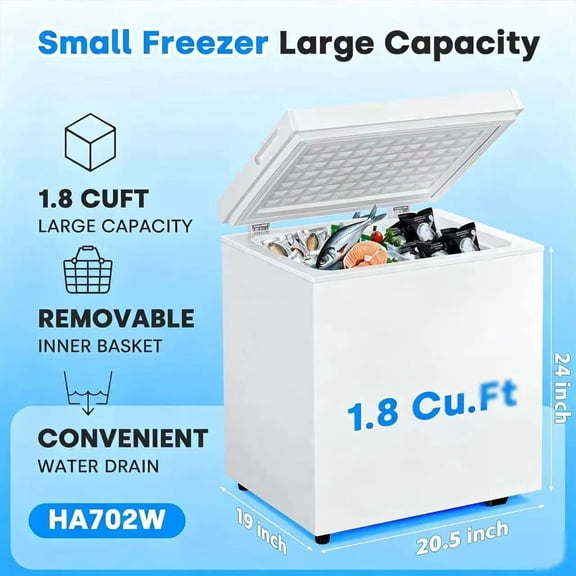 1.8 Cu.Ft Chest Freezer, Compact Mini Deep Freezer with 7 Temp Settings & Removable Basket, Top Door Free-Standing Freezer for Home, Dorm, Garage, Office, Apartment & Basement