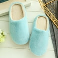 thumbnail image 3 of Unisex Faux Fur Winter Slippers,Fluffy Soft Warm Slip On House Slippers,Anti-Skid Soft Soles Cozy Plush Indoor House Shoes Comfy Slipper,Size 5-10 Blue, 3 of 6