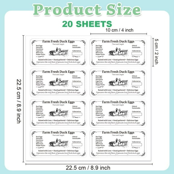 160 Pcs Duck Eggs Carton Labels Farm Fresh Eggs Sticker Rectangle Egg Stickers PET Adhesive Egg Packaging Stickers for Box Container Carton Farm Supplies 2x4 Inch