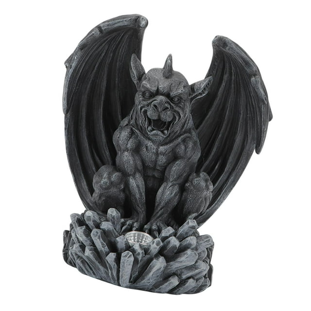 Estatua de gárgola de jardín con iluminación decorativa de luz solar para el patio de Negro