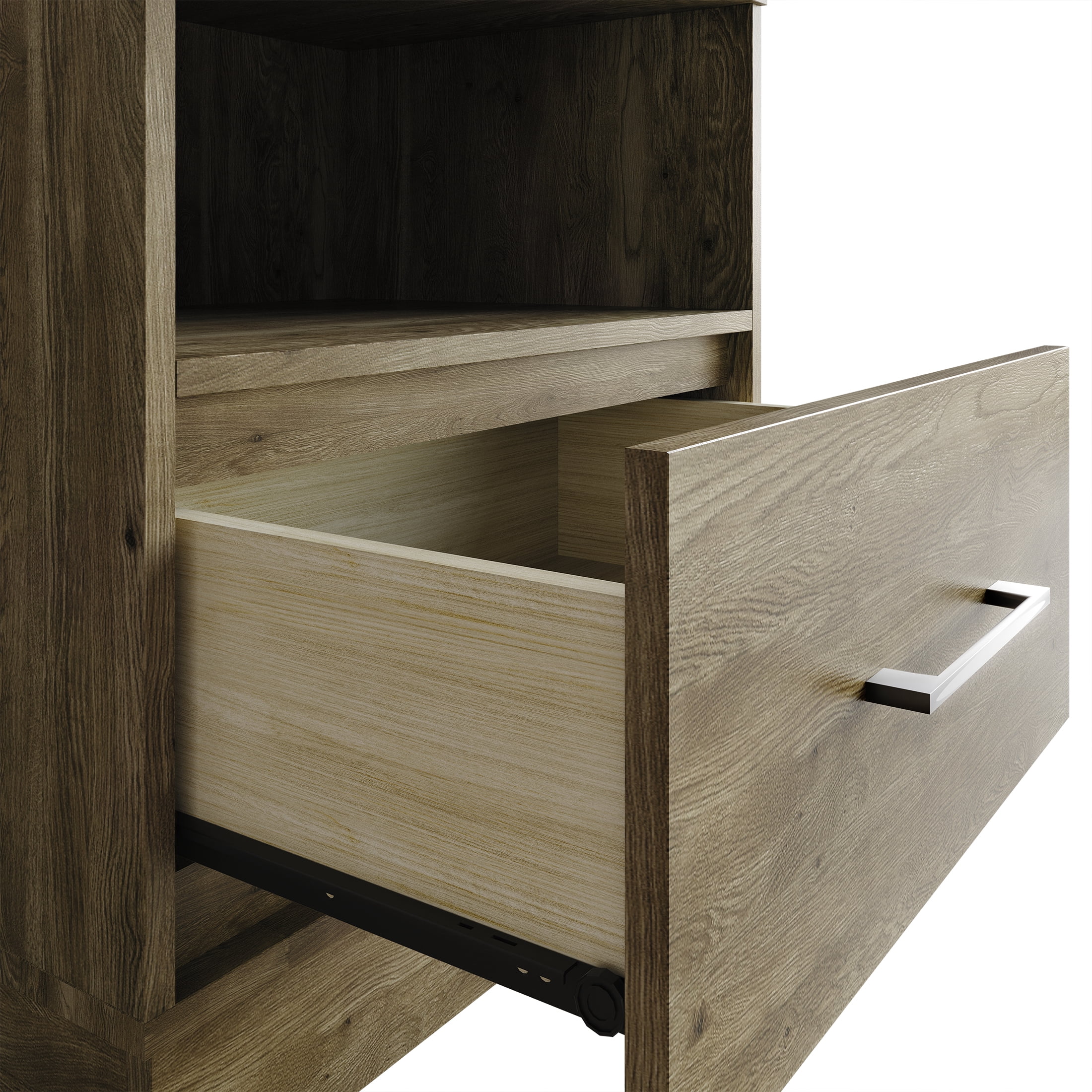 Castle Place Rustic Wood 1 Drawer Nightstand, Brown Oak