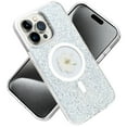 thumbnail image 5 of For Apple iPhone 16e Case, MagSafe Compatible Glitter Flower Epoxy Hybrid Slim TPU Case, Magnetic Circle Design, Sparkly Bling Protective Phone Cover (Silver), 5 of 9