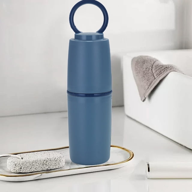 Vaso de cepillo de dientes de viaje Soporte para cepillo de dientes portátil | Almacenamiento de doble compartimento | Vaso de enjuague bucal de plástico liviano | Organizador multifuncional | 1
