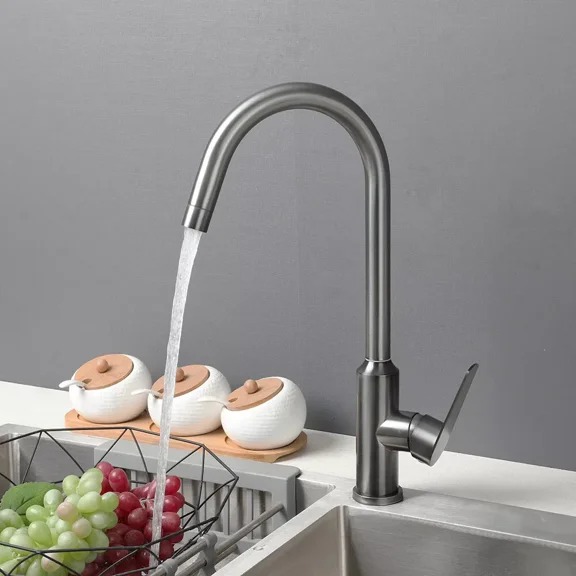 Swivel Gray Kitchen Sink Faucet 15" Arc Basin Mixer Tap Single Hole Deck Mounted