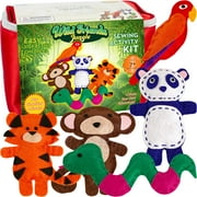 Bryte Jungle Animals Sewing Kit for Kids: A Fun DIY Arts & Crafts Experience with 5 Pre-Cut Felt Animals, Needles, Thread, Instructions & More - For Kids Age 7+ - Great Gift For Birthdays and Holidays