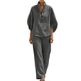 thumbnail image 5 of Purcolt 2 Piece Outfits for Women Summer Cotton Linen Matching Set V Neck Sleeveless Top Wide Leg Pants Casual Vacation Beach Travel Outfit, 5 of 9