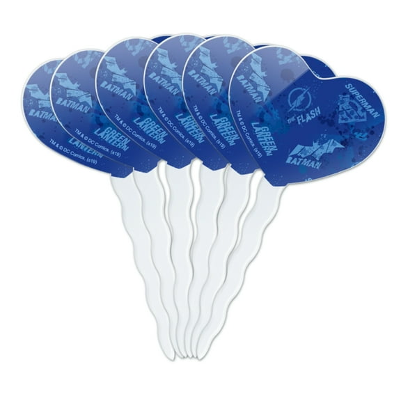 Justice League Blue Pattern Heart Love Cupcake Picks Toppers Decoration Set of 6