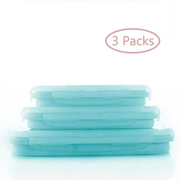 A*Homeist Collapsible Silicone Food Storage Containers Reusable Lunch Box with Lunch Bag, Large Set of 3, Blue