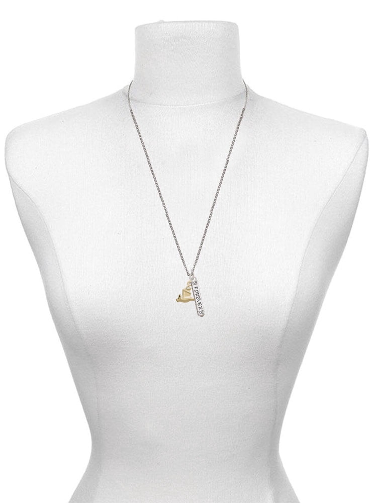 Delight Jewelry Goldtone 3-D Flying Bat with Crystals Silvertone Sisters Best Friends Forever Bar Charm Necklace, 23"