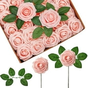 InnoGear Artificial Roses, 50 Pcs Blush Fake Roses with Stems Faux Artificial Flowers for Decoration DIY Wedding Bouquets Centerpieces Bridal Shower Party Flower Arrangements Christmas