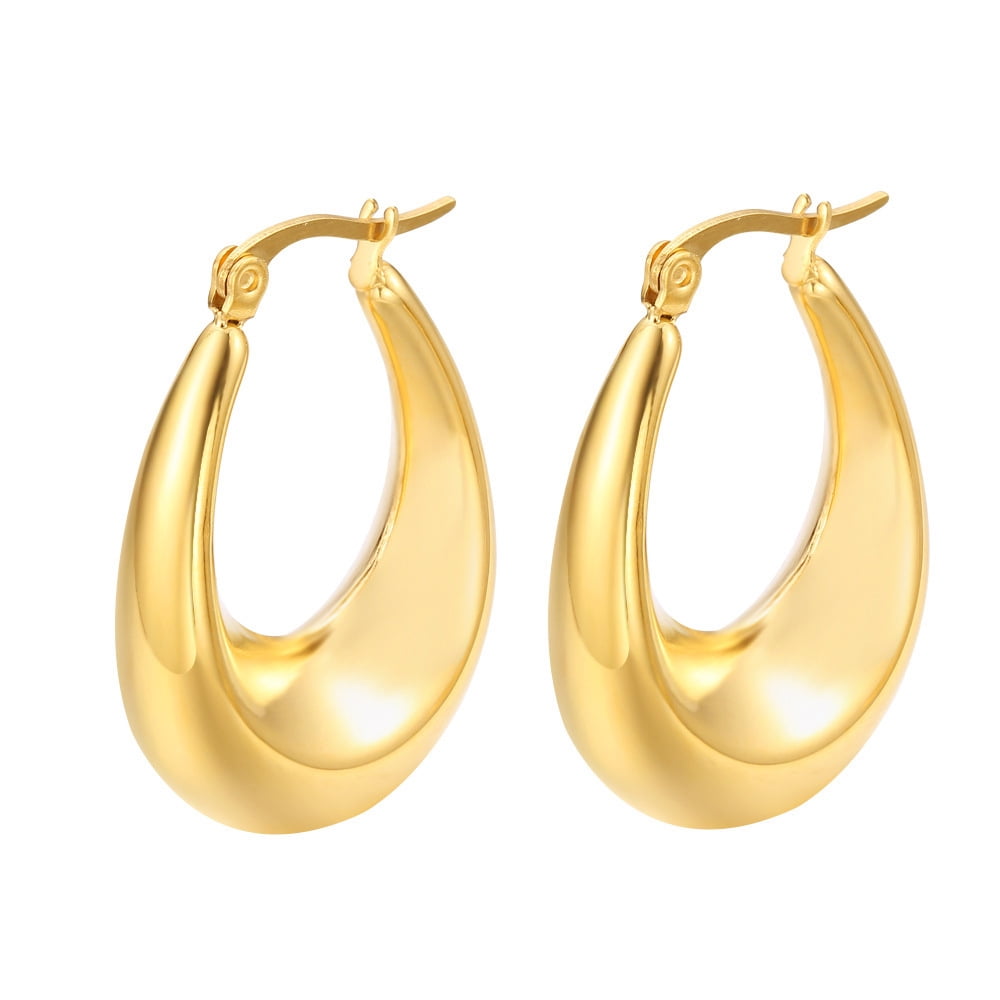 Gold Chunky Hoop Earrings for Women Girls 14k Gold Plated Oval Thick Huggie Hoops Earring