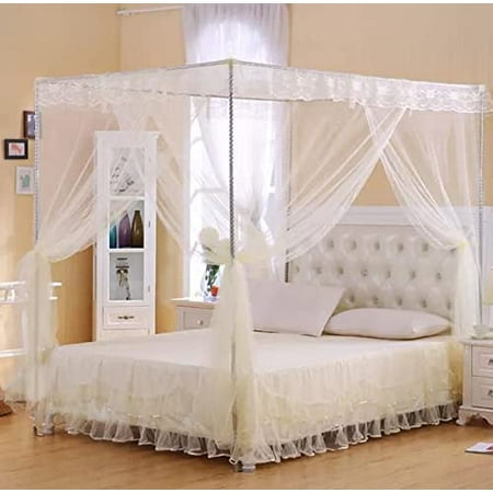 

Fichiouy 4 Corner Bed Canopy Post Frame Mosquito Netting Bracket Post for Bedroom 1.5*2*2m Silver