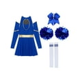 thumbnail image 6 of vastwit Women Cheerleading Outfit Cheer Dress with Pom Poms Hair Bow and Knee High Socks for Stage Performance Royal Blue A XXL, 6 of 7
