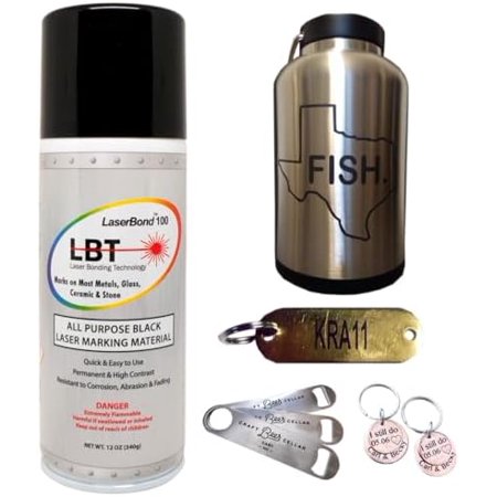 100 Aerosol Black Laser Marking Spray 12 oz, Compatible with CO2 Fiber Diode and YAG Laser Engravers, Permanent Marks on Metal Glass Stone and Ceramic