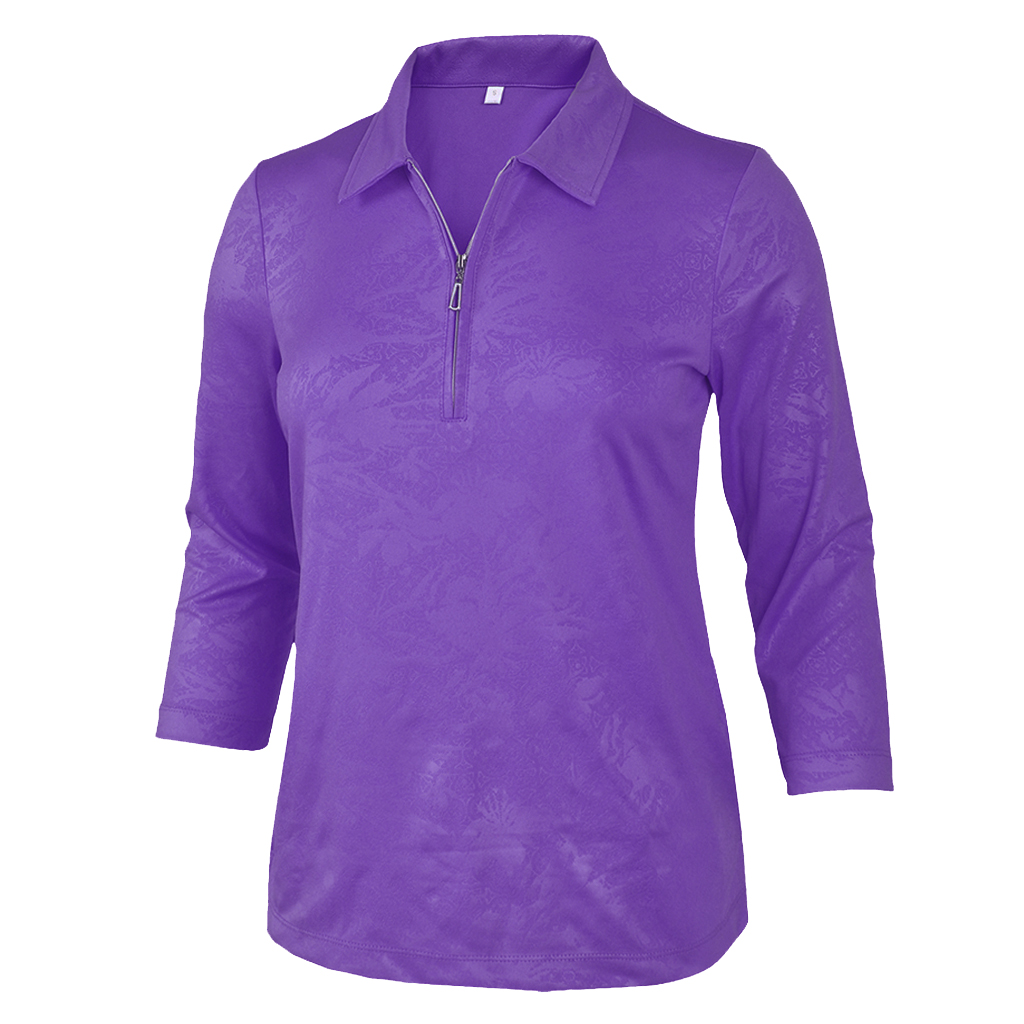 Monterey Club Women's Vintage Fairy Emboss 3/4 Sleeve Golf Polo Shirt