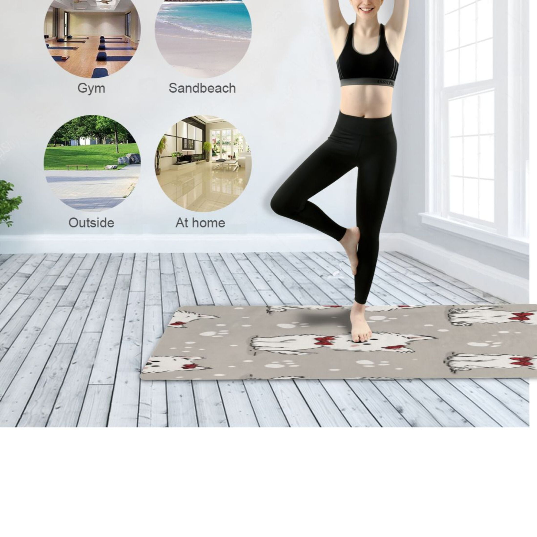 BZSMCE Yoga Mat Women Fitness Mat Center Westie and Pup Crew Pattern