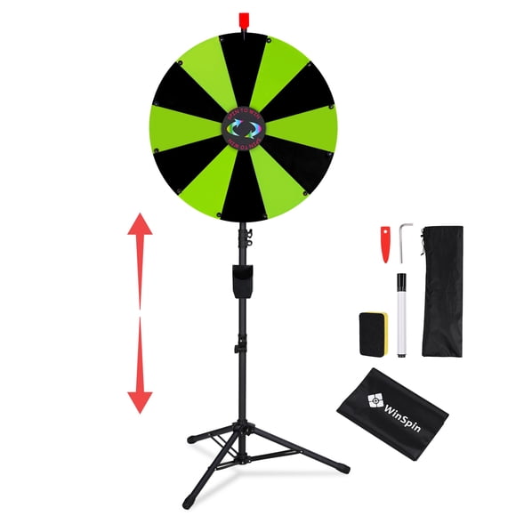 WinSpin 24" Display Prize Wheel Black & Green DIY Tripod 12 Slot Modular Custom Spinning Wheel for Pop Up Trade Show