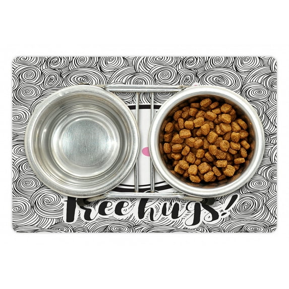 Narwhal Pet Mat for Food and Water, Abstract Spiral Doodle Background Sketch Style Arctic Ocean Mammals, Non-Slip Rubber Mat for Dogs and Cats, 18" X 12", by Ambesonne