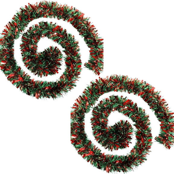 CuiLiyq 2 Pcs Christmas Red and Green Tinsel Garland, 6.56 Ft Xmas Tree Decorations Christmas Metallic Twist Garland Ceiling Hanging Decorations for Birthday Holiday Party Indoor Outdoor Supplies