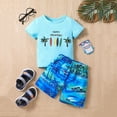 thumbnail image 2 of Odeerbi Toddler Boys 2 Piece Hawaiian Outfits Summer Clothes Cotton Beach Tropical Print Shirts and Short Sets Baby Beach Round Neck Short Sleeve + Shorts Set Light Blue, 2 of 8