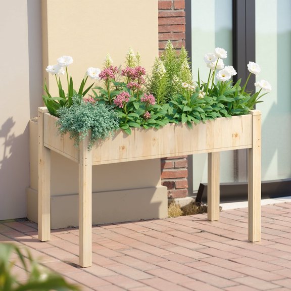 Taoset Wooden Raised Beds for Garden, Elevated Planter Box for Vegetable/Flower/Herb, Raised Growing Bed with Drainage Holes for Patio, Backyard, Garden, Natural Wood, 48"x24"