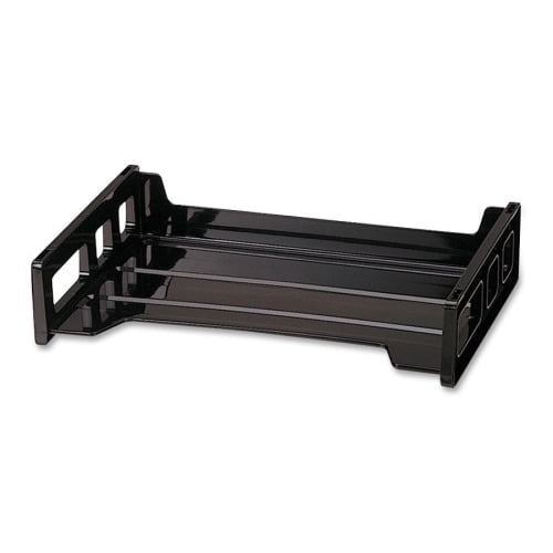 OIC Black Side-Loading Desk Trays 2.8' Height x 13.2' Width x 9' Depth - Desktop - Black - 1Each