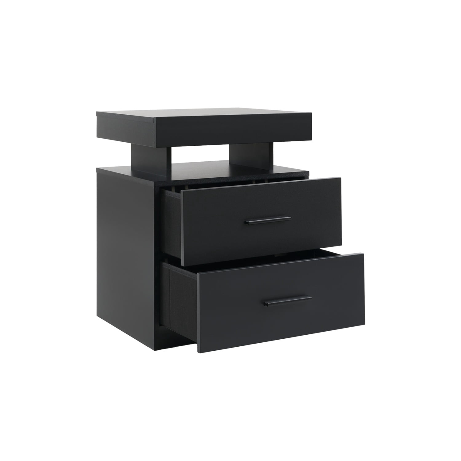 Hommoo Smart RGB LED Nightstand with App & Remote Control, Modern Bedside Table with 2 Fabric Drawers, Particle Board Construction, Black