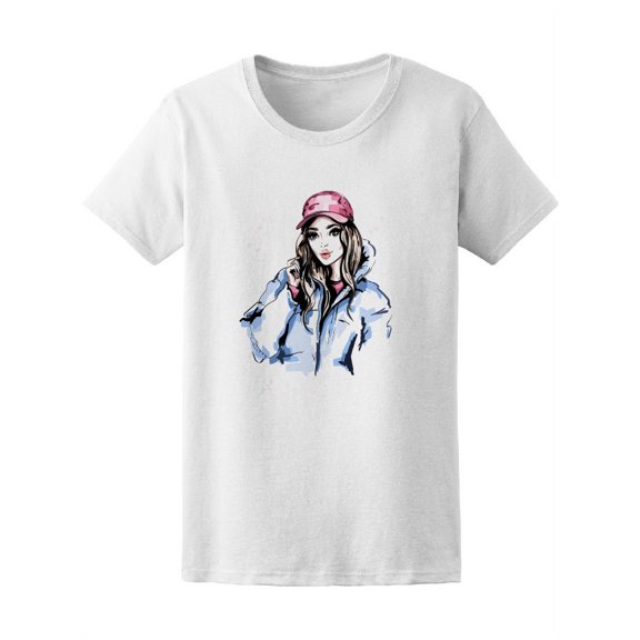 Cute Fashion Model With Cap Women T-Shirt - Image by Shutterstock, Female Small