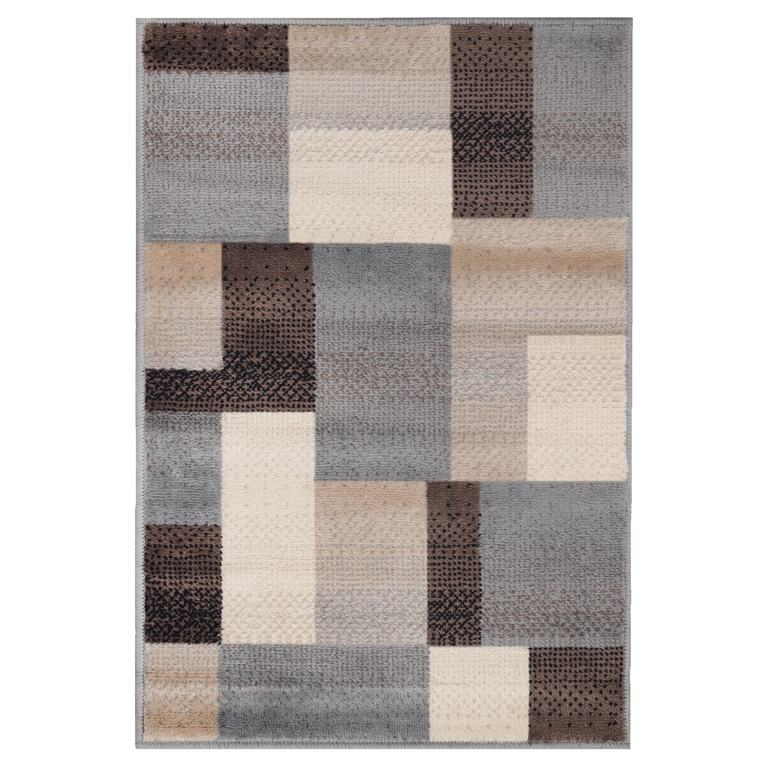 Brown Designer Rug Checked Pattern Modern Home Carpet Easy Care Room Floor Mat 