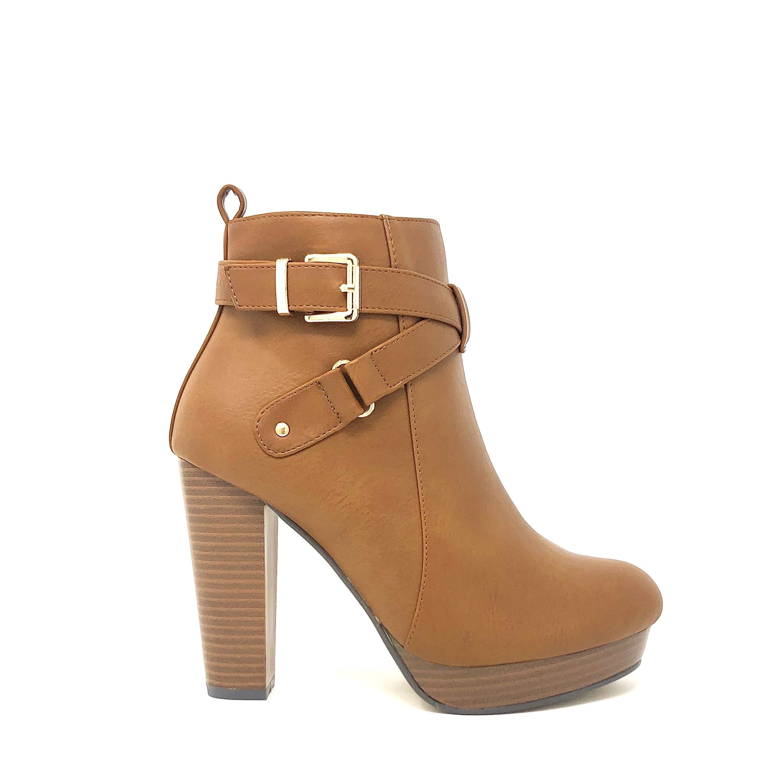 Tan Brown Block Heel Vegan Leather 