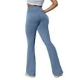 thumbnail image 4 of GEWSEY Women's Lettuce Trim Bell Bottom Flare Pant Elastic High Waist Wide Leg Pants (Blue, L), 4 of 7
