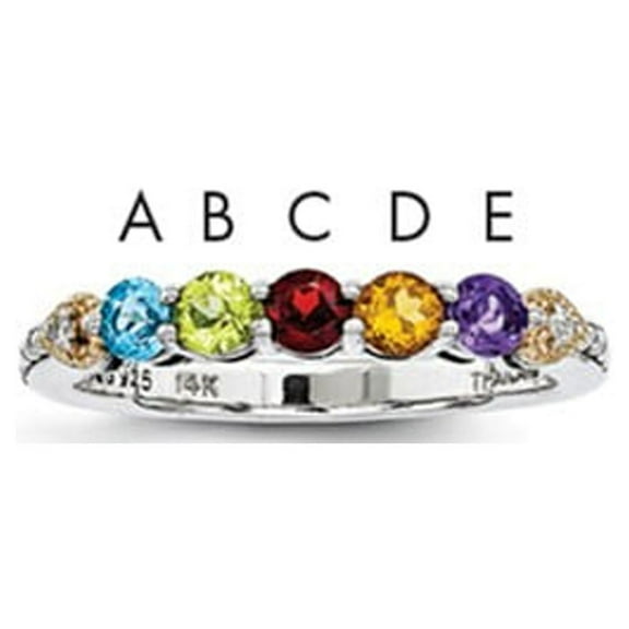 14K Two-Tone Gold Ring Band Mother's & Family Yellow Semi Mount center Stone Mounting Round Diamond 3 mm