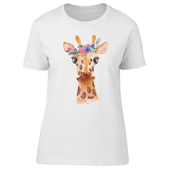 Watercolor Giraffe Floral Wreath T-Shirt Women -Image by Shutterstock, Female Medium