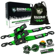Rhino USA 2" x 10 Retractable Ratchet Autoretract Tie Down Straps , Green (2-Pack, 7 lb)