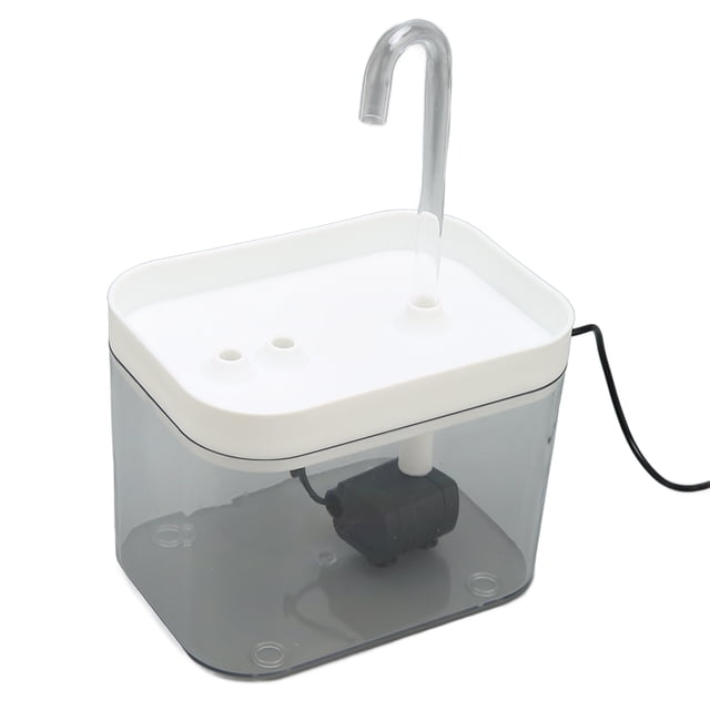 Fuente de agua para gatos, dispensador de agua transparente para mascotas, silencioso, automático, alimentado por USB, con tubo de codo, tapa blanca de 1,5 L
