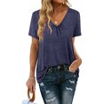 thumbnail image 2 of Moda mujer sólido pliegue Slim Fit cuello en V manga corta Casual camiseta Tops OAVQHLG3B Store lin121212, 2 of 4