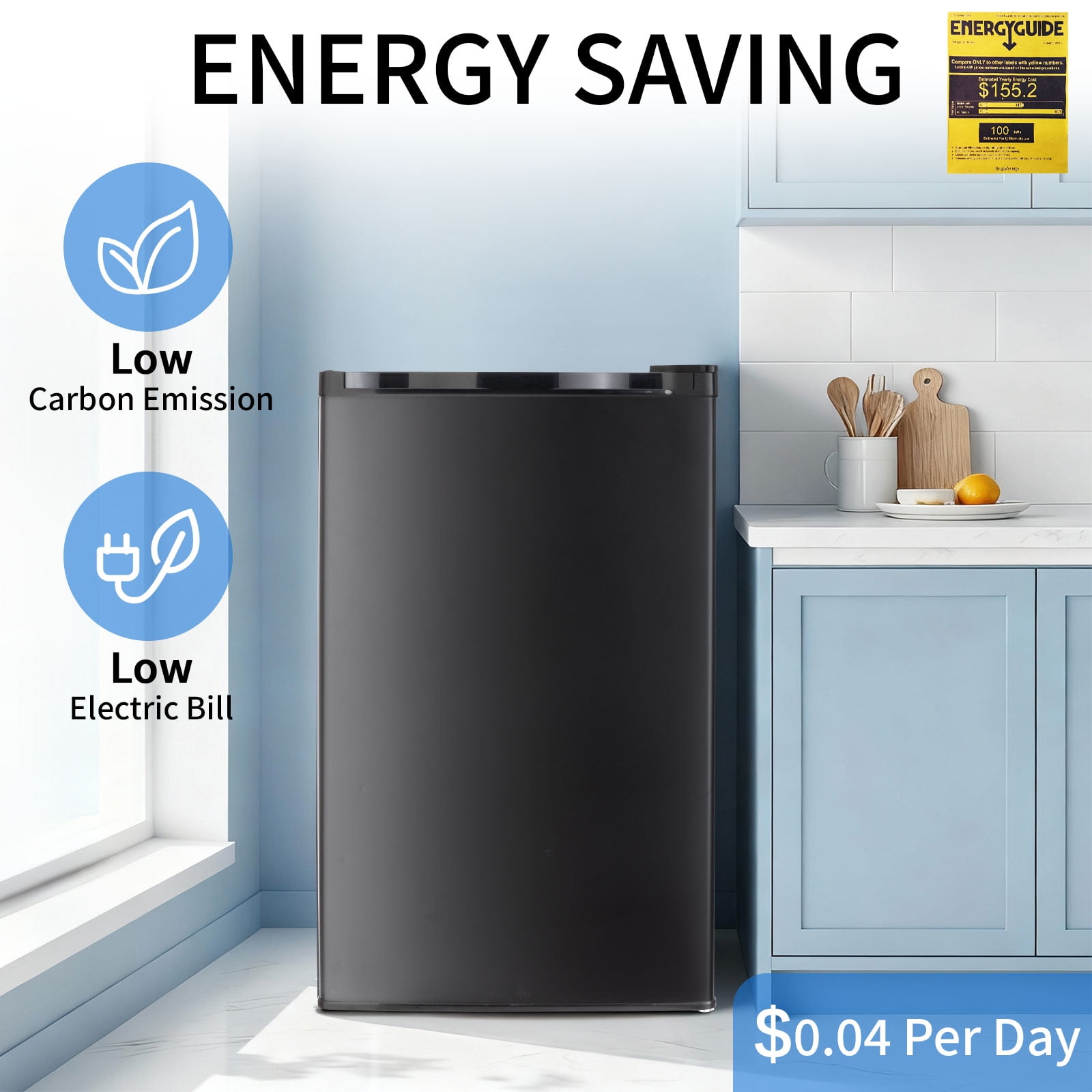 Dimedeal 3.2 Cu.Ft Mini Fridge for Bedroom, Small Refrigerator with Freezer for Dorm Office, Compact Single Door Adjustable Thermostat Low Noise,Black