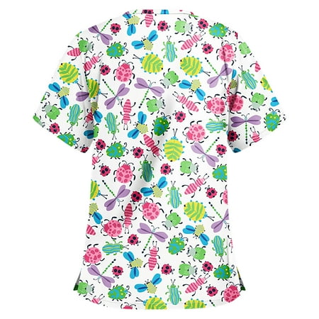 

Women s Plus Size Scrubs Top V Neck Print Scrub Nurse Working Uniform Tops
