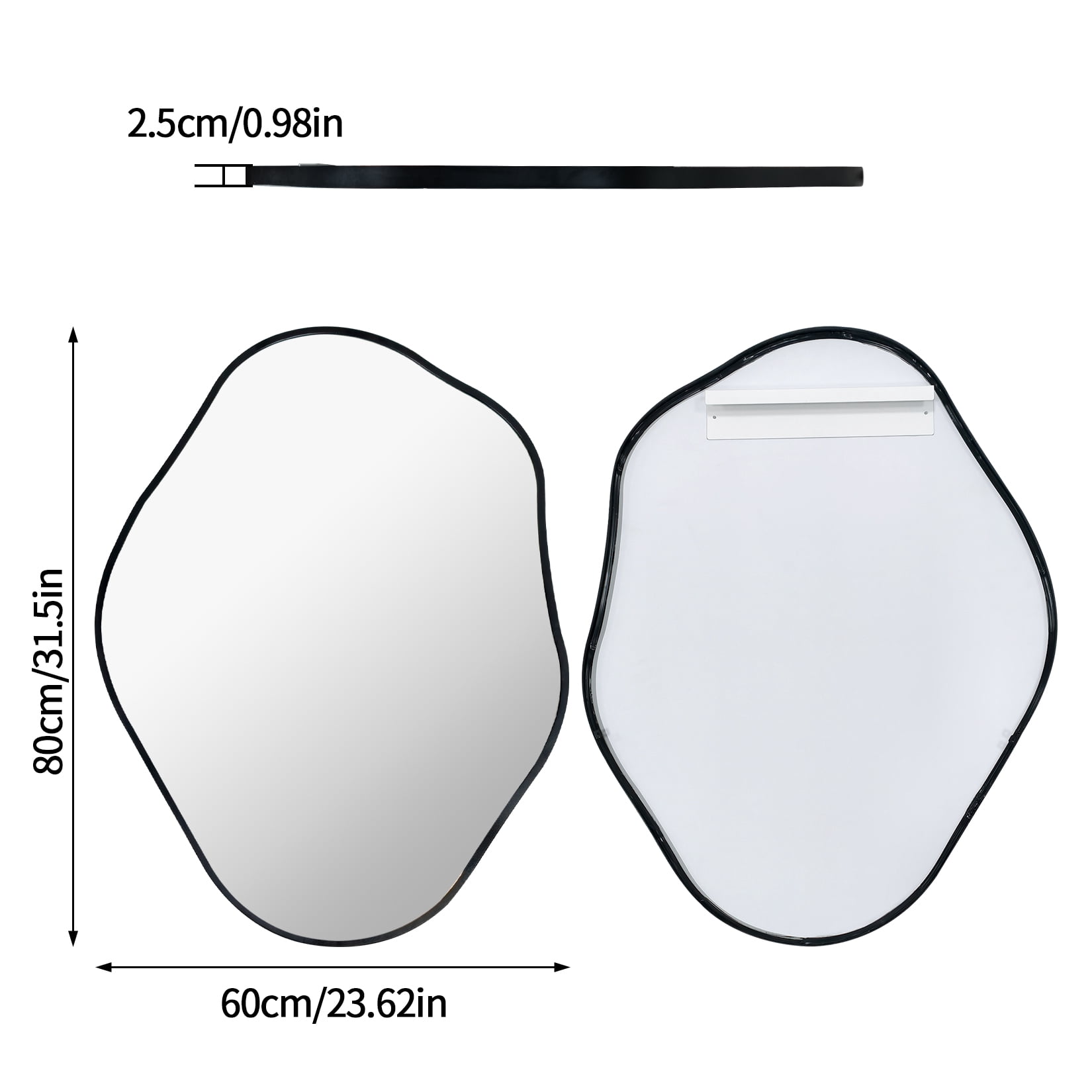 LUVODI Modern Asymmetrical Irregular Wall Mirror Black Aluminum Frame Vertical Hanging Decorative Mirror for Living Room Bedroom Bathroom Entryway