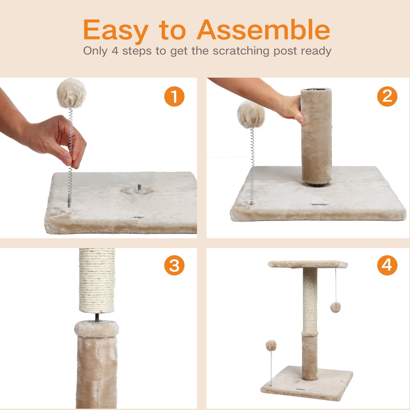 Happi N Pets 26" Cat Scratching Post with Platform, Cat Tree Tower Featuring with Hanging Balls & Cozy Cat Perch, Stable Cat Scratch Posts-Beige